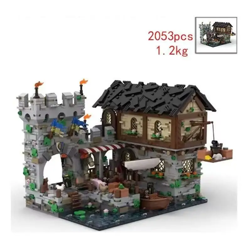 MOC-124794 Medieval Fishing Village Castle Building Blocks Street View Assembly Model Festival Gift 2053PCS