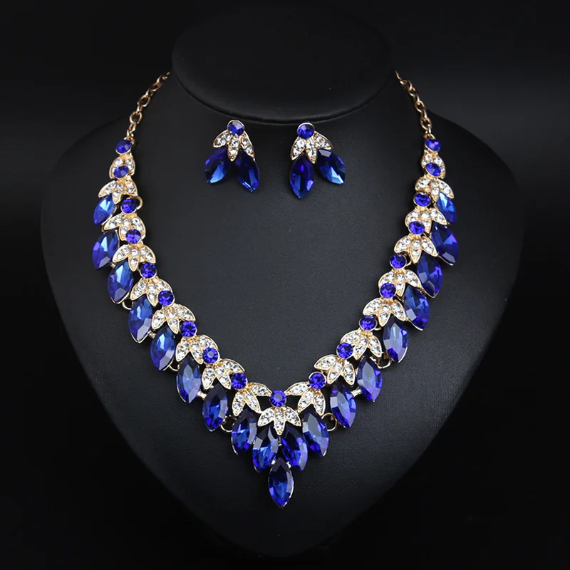 

New shiny and elegant crystal gemstone necklace and earrings set for formal evening dress, wedding attire, and party accessories