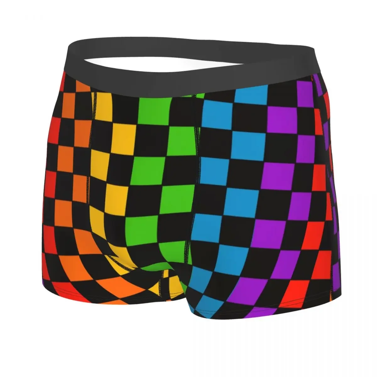 Custom Rainbow Checkerboard Checked Pattern Boxer Shorts For Men 3D Printed Underwear Panties Briefs Soft Underpants