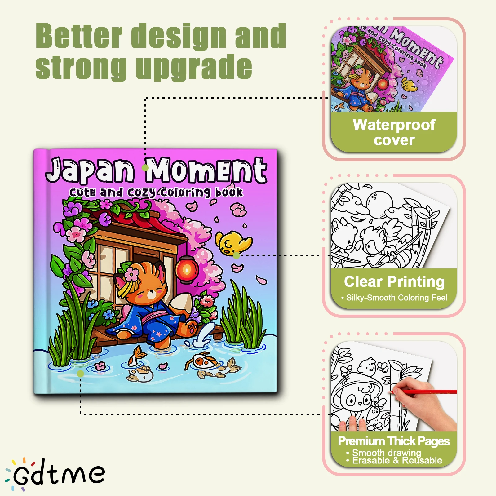 Japan Moment Coloring Book for Adults Featuring Cartoon Bold-easy Patterns for Relaxation DIY Painting Drawing Books