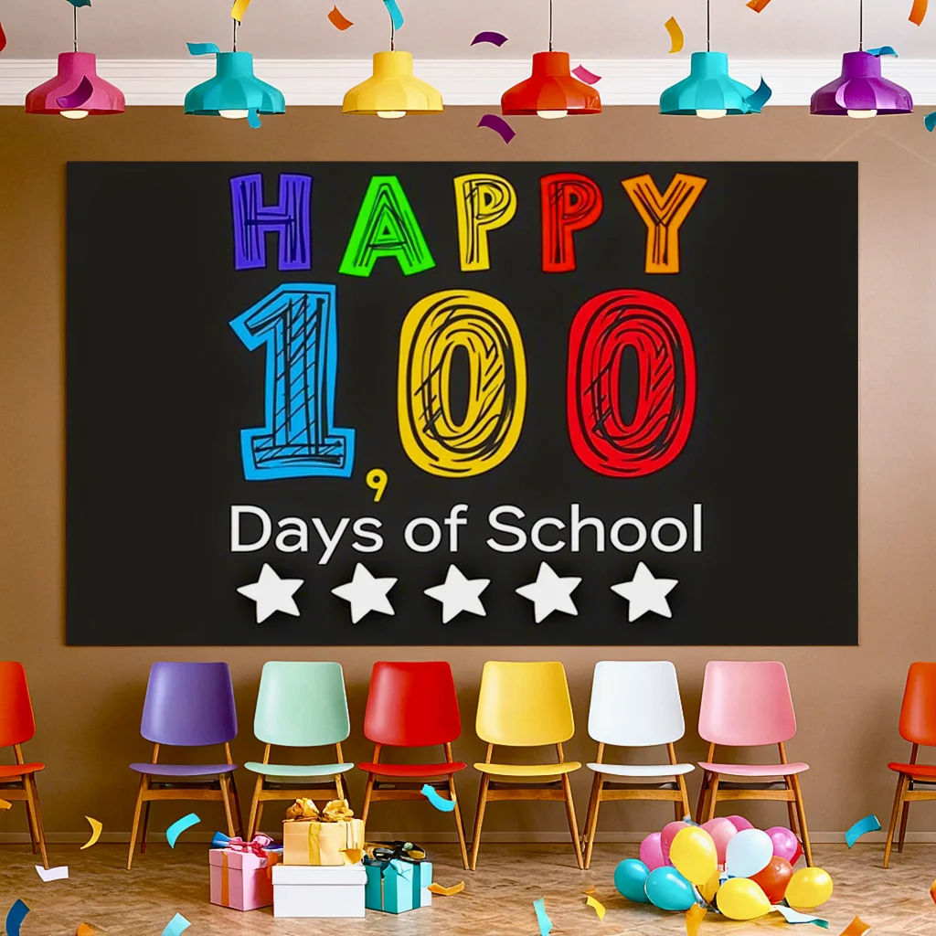 Education Banner Bright Colors Happy 100 Days Of School Banner Milestone Banner Reusable For Education Milestone School
