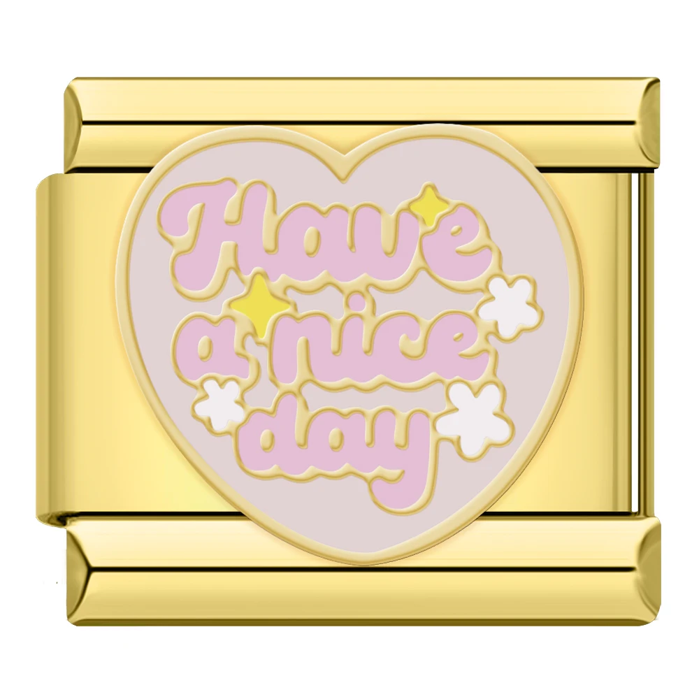 Hapiship 9mm Width Retro Enamel Charm, Lucky Girl & Heart Design Italian Module Links Fit 9mm Bracelet, DIY Jewelry Making