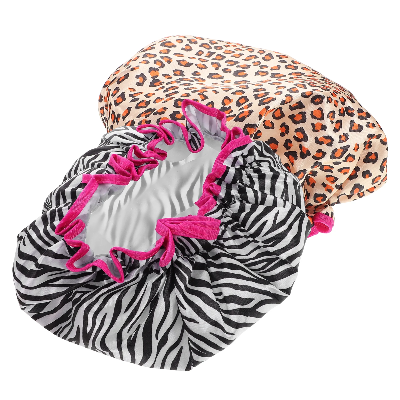 

2Pcs Waterproof Cap Double Layer Bath Hat Reusable Elastic for Shower Cap Waterproof Men Women Large Size Satin Non Slip
