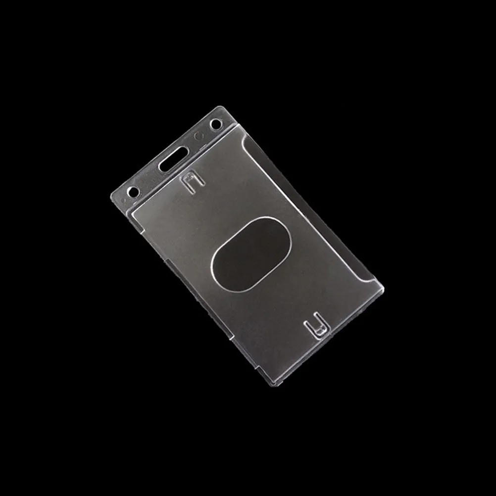 5Pcs Transparent Hard Plastic Id Card Holder Rigid Acrylic Badge Protector Side-Insert Design for Display Storage Lanyard