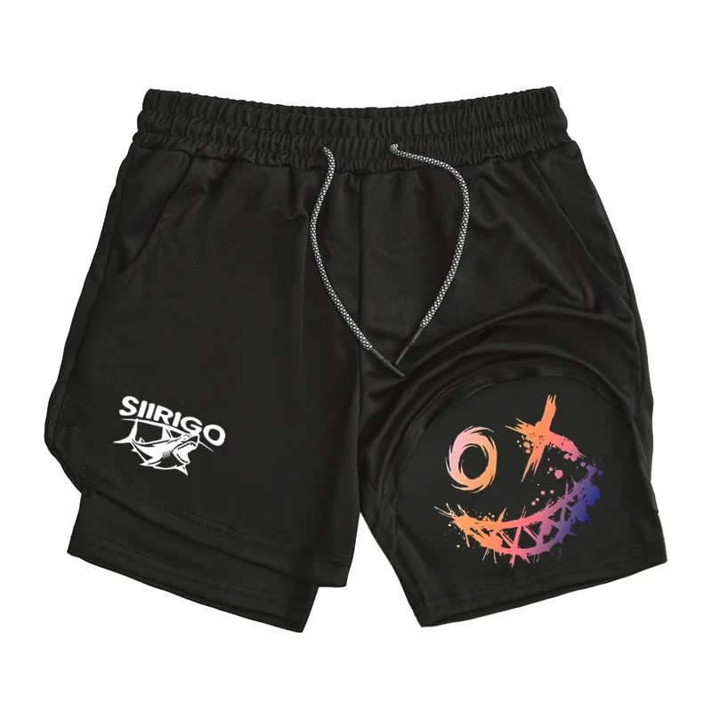 

New Men'S Quick Drying Fitness Shorts Smiling Face Print Double-Layer 2-In-1 Outdoor Leisure Training Sports Mesh Running Pants