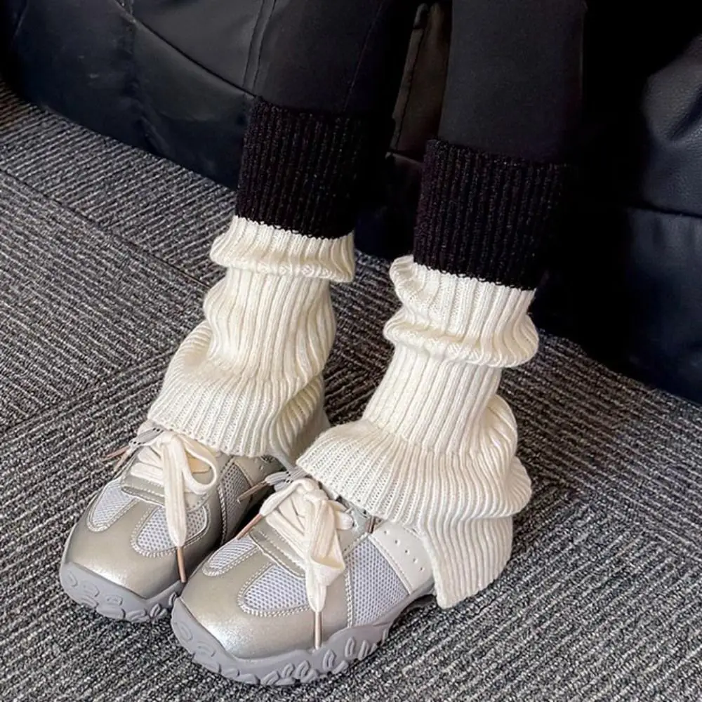 Jk Harajuku Children's Leg Warmers Japanese Style Color Blocking Knitted Foot Cover Casual Kawaii Long Socks Lady