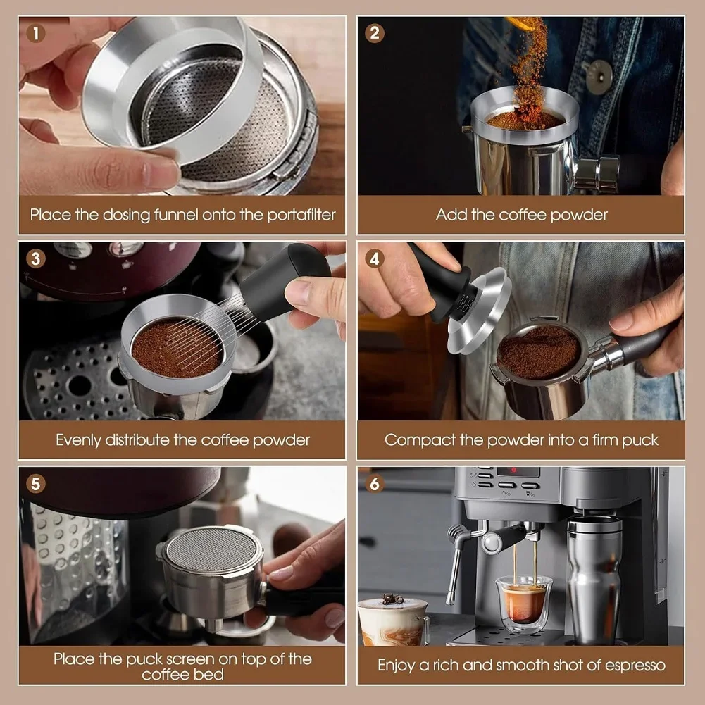 Espresso Tamper 51mm With Spring Loaded Mechanism And Fine Needle Distributor For Even Tamping And Distribution