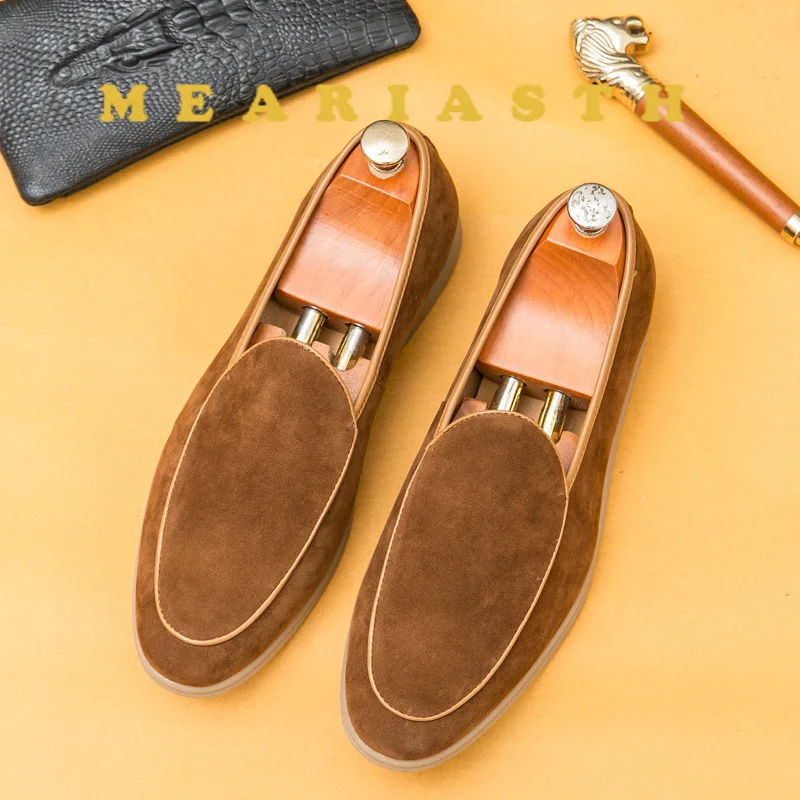 Mocassins en daim de haute qualité pour hommes, chaussures plates simples et décontractées, marque de luxe en cuir Nubuck, chaussures d'extérieur pour fête et mariage, automne