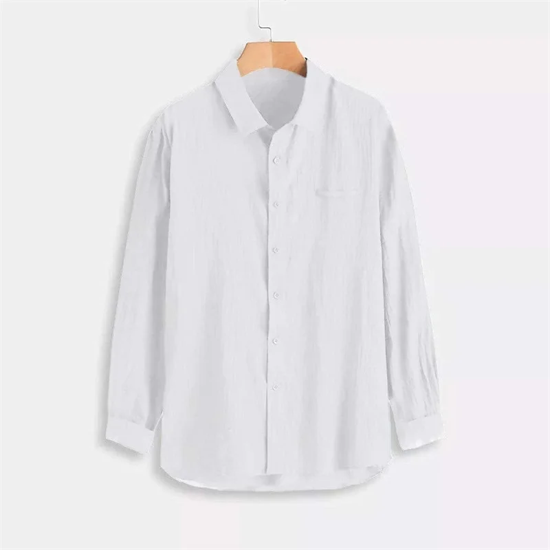 Camisa de lino de alta calidad para hombre, camisa ligera y transpirable con botones, de algodón y lino, Color sólido, 100%, 2024