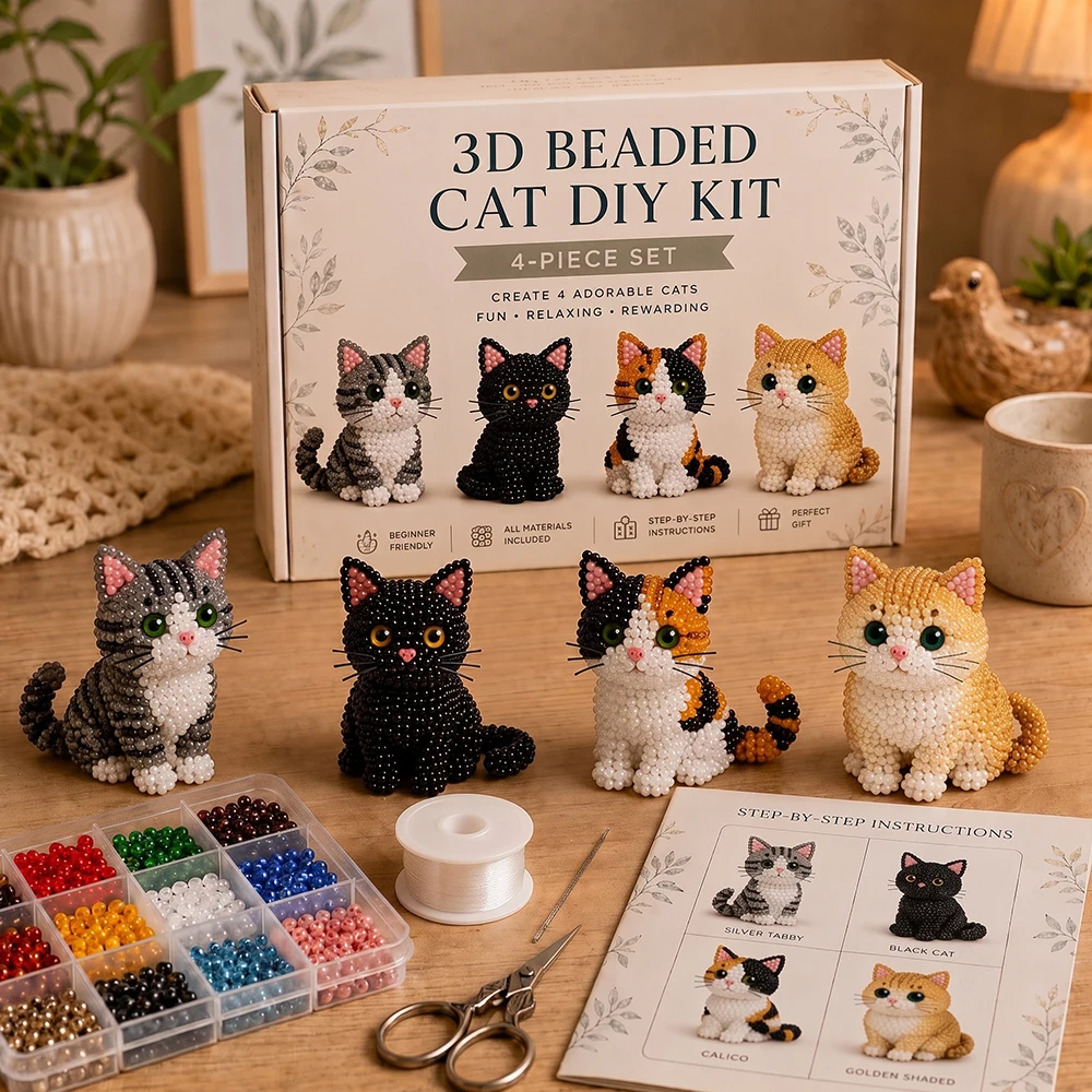 3D Animal Beaded DIY Craft Kit,Hand Beading Supplies Set, Relaxing Adult Handmade Figurine Making Hobby, Creative Table Decor &