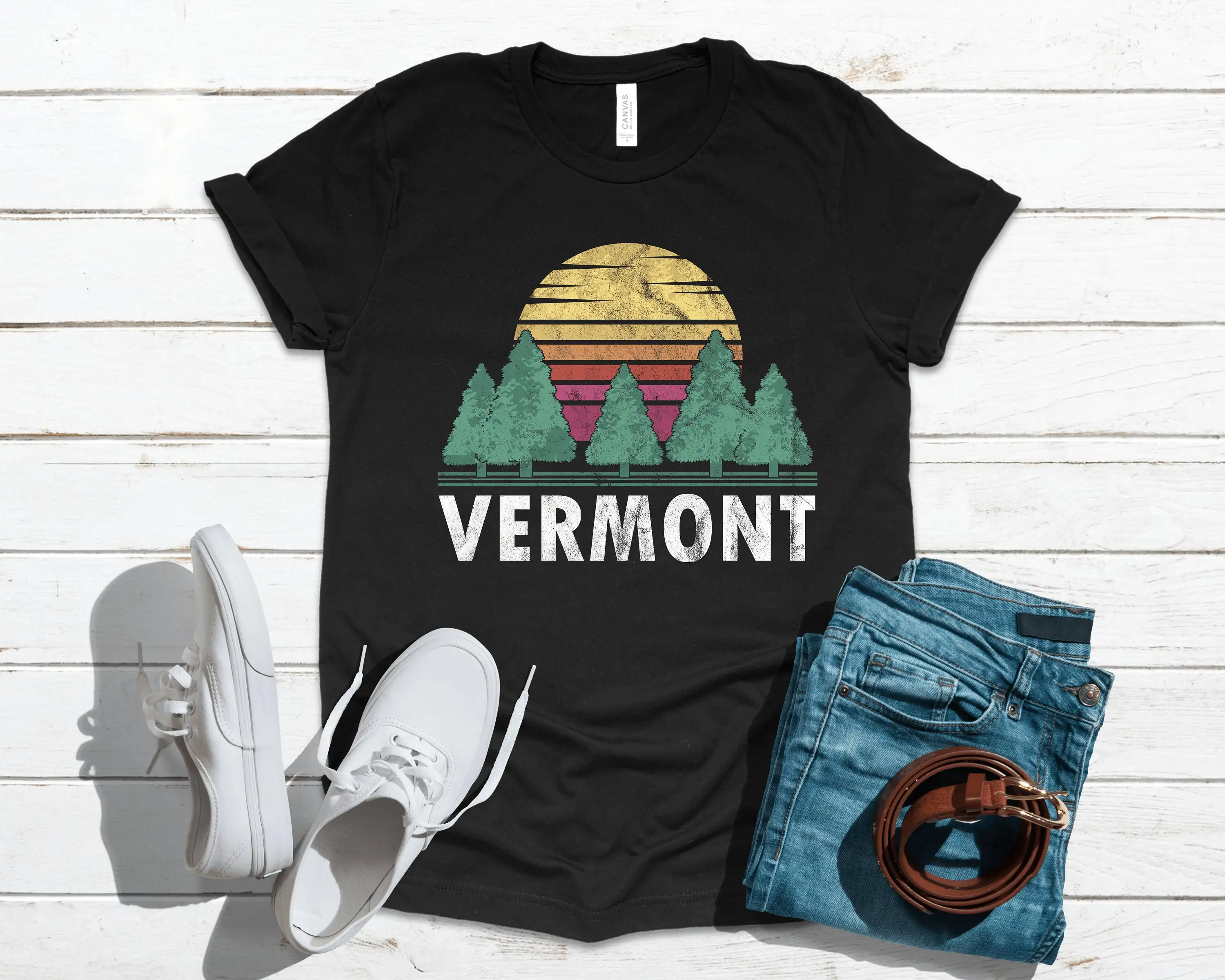 Vermont Forest Retro Trees T Shirt SweaT Long Sleeve Apparel