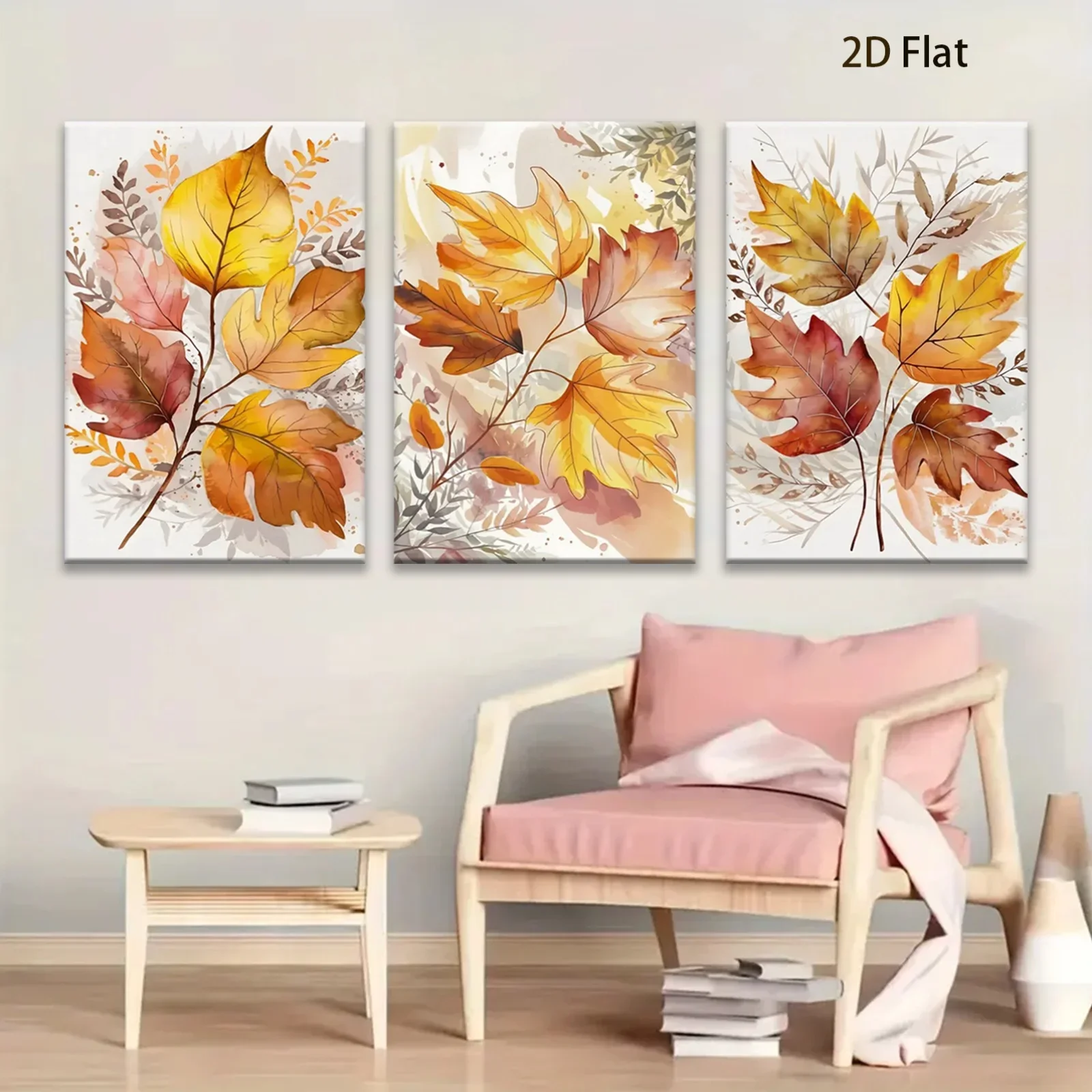 (No frame)2D Flat, 2D Flat, 2D Flat This 3pcs 2D Flat Wood Frame Canvas Artwork Titled 'Autumn' Features a Harmonious Blend o