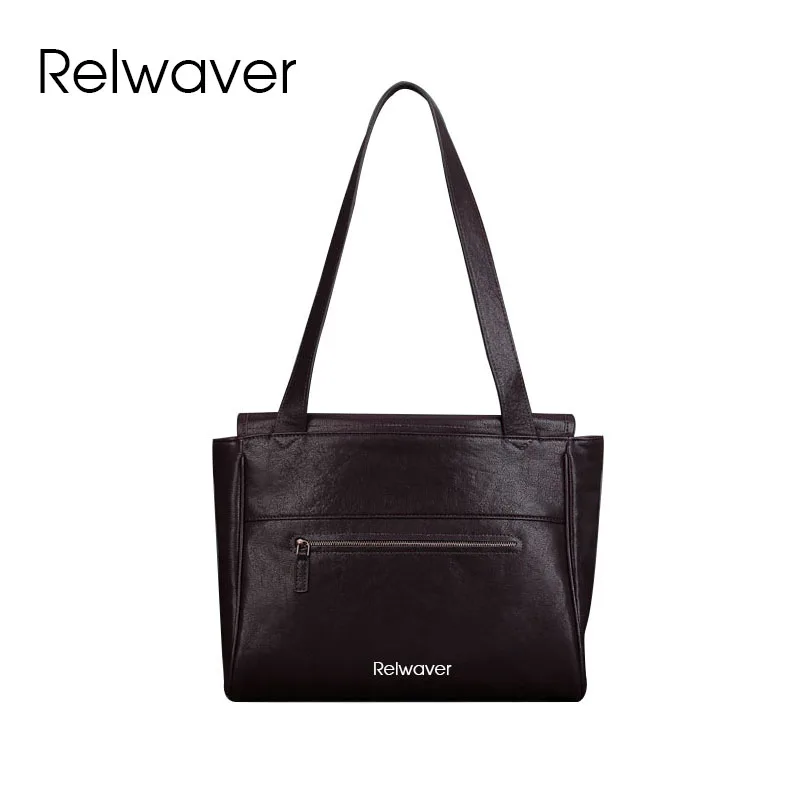 Relwaver women shoulder bag genuine leather bag 2024 summer women handbag commuting ladies bag big capacity flap coffee tote bag