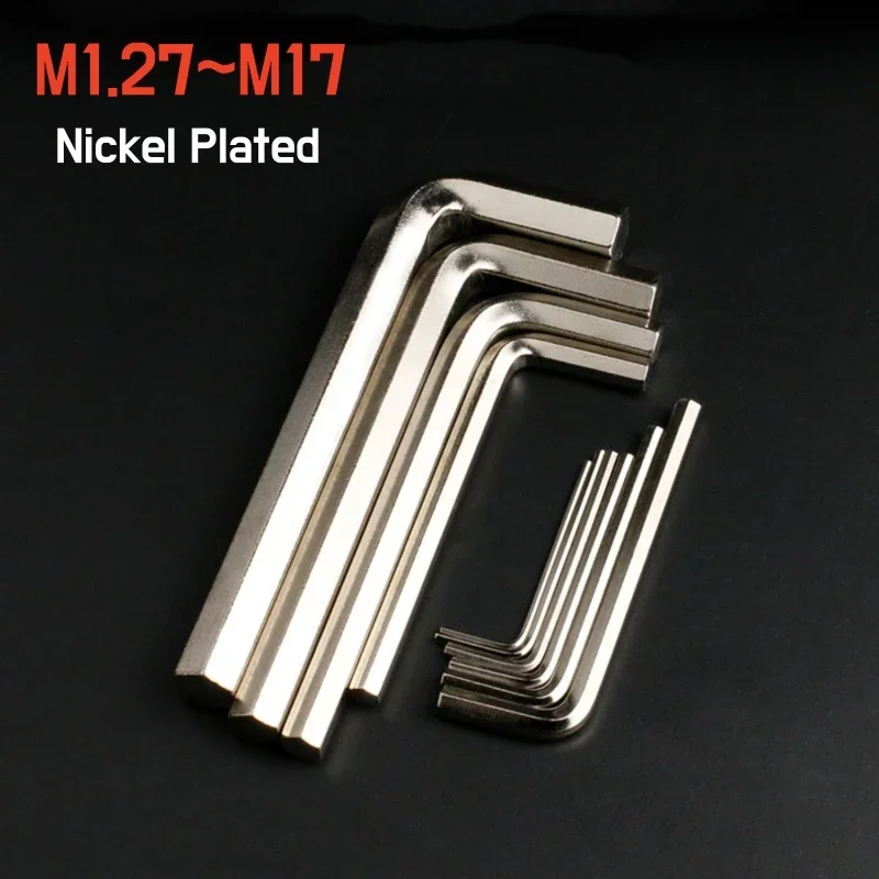 

M1.27M1.5M2M2.5M3M4M5M6M8M10M12M14M17 Nickel Plated Metric Allen Wrench L-type Hex Wrench Allen Key Screwdriver Hand Tools