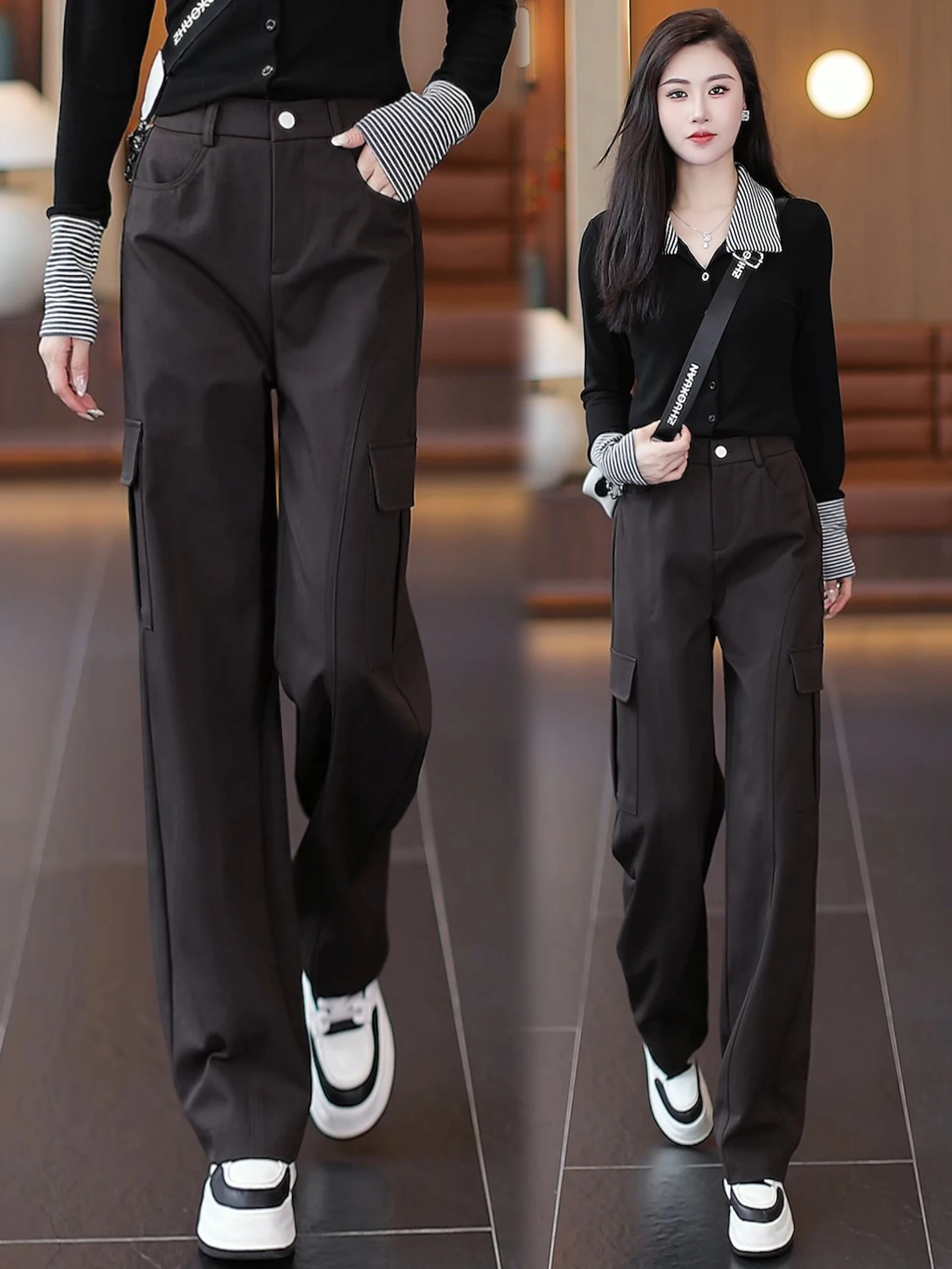 

Женские повседневные брюки в американском стиле с прямыми штанинами, высокой талией, свободного кроя, с множеством карманов, широкие, для весны и осени