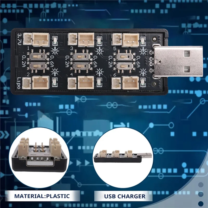 

【Последнее место!】4X 1S Lipo Battery USB-зарядное устройство 3,7 В/4,20 В 6-канальное 1S Lipo Charger Micro-JST 1,25 JST-PH 2.0 Разъемы MCX MCPX