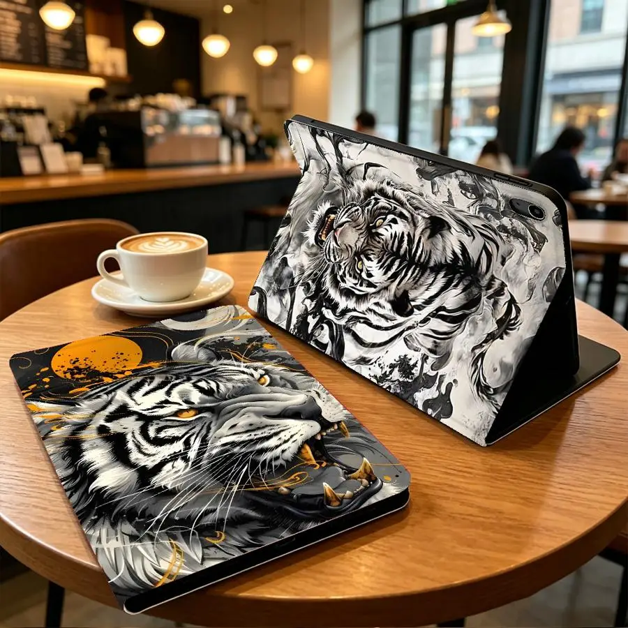 with Pencil Slot Case for Apple iPad Pro11 13 10th 7/8/9th Air 11 13 M4 M3 M2 A16 2026 Air 4/5/6th Ink Wash Style Tiger