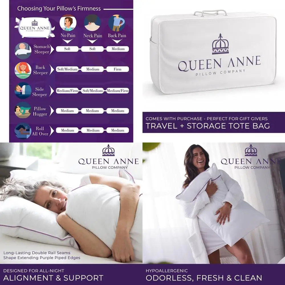 

Queen Size Hypoallergenic Pillows - Premium Down-Alternative, Made in USA, Ultimate Comfort