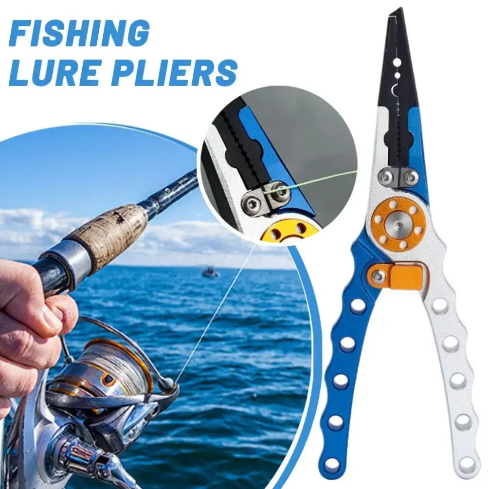

New Saltwater Resistant Fishing Plier Multifunctional Knot Scissor Hook Remover Braided Line Cutter Fishing Tool with Coiled Lan