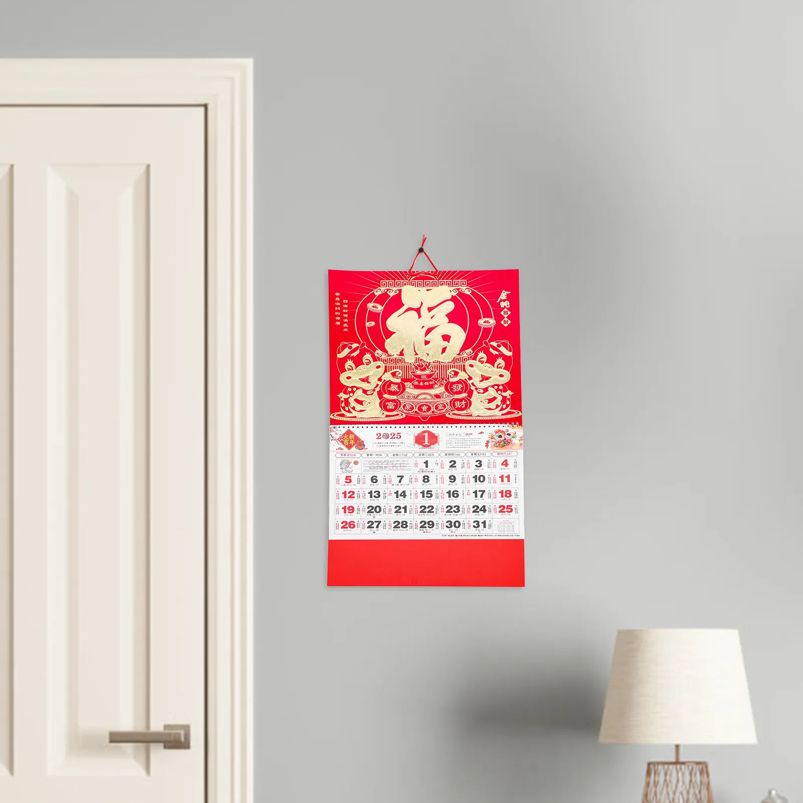 

2025 Year of The Snake Wall Calendar Chinese Lunar New Year Hanging Decorative Calendar for Home Office Festival Gift Snake