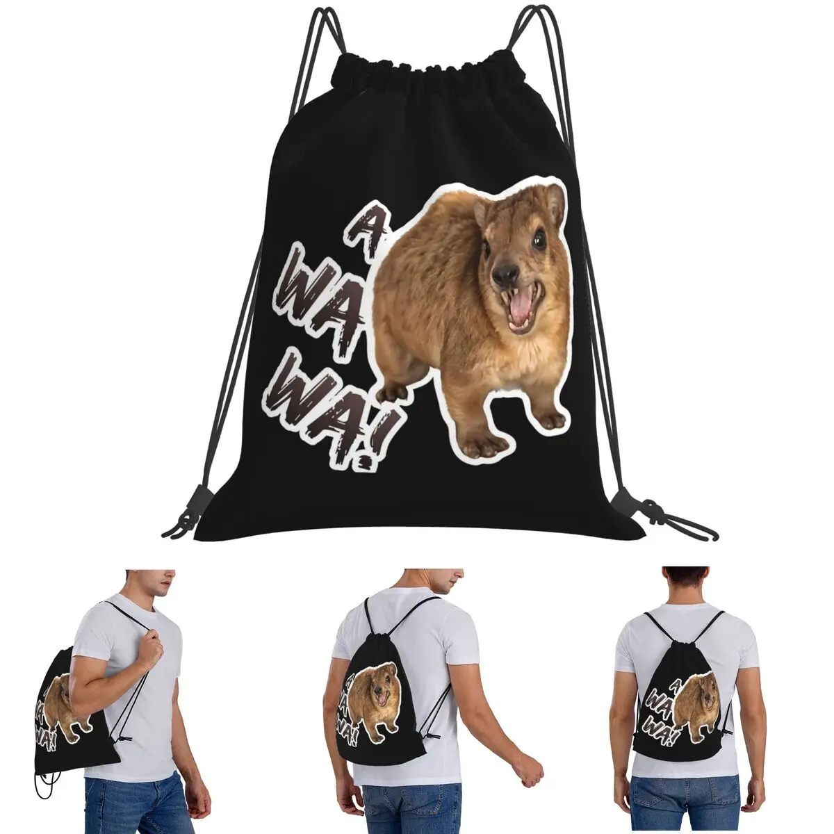 Awawa Angry Screaming Rock Hyrax Backpacks Multi-function Drawstring Bags Sports Bag Book Bags for Man Woman Students