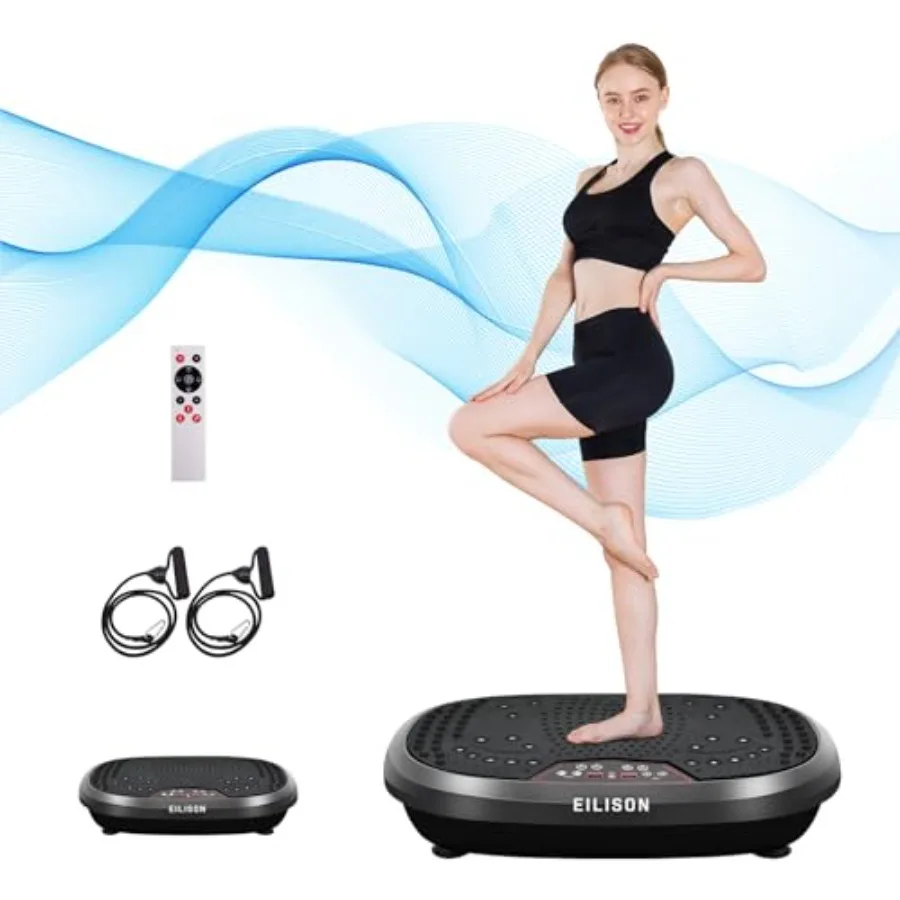 

3D XL Vibration Plate Exercise Machine for Whole Body Workout with Loop Bands - Lymphatic Drainage Fitness Platform in