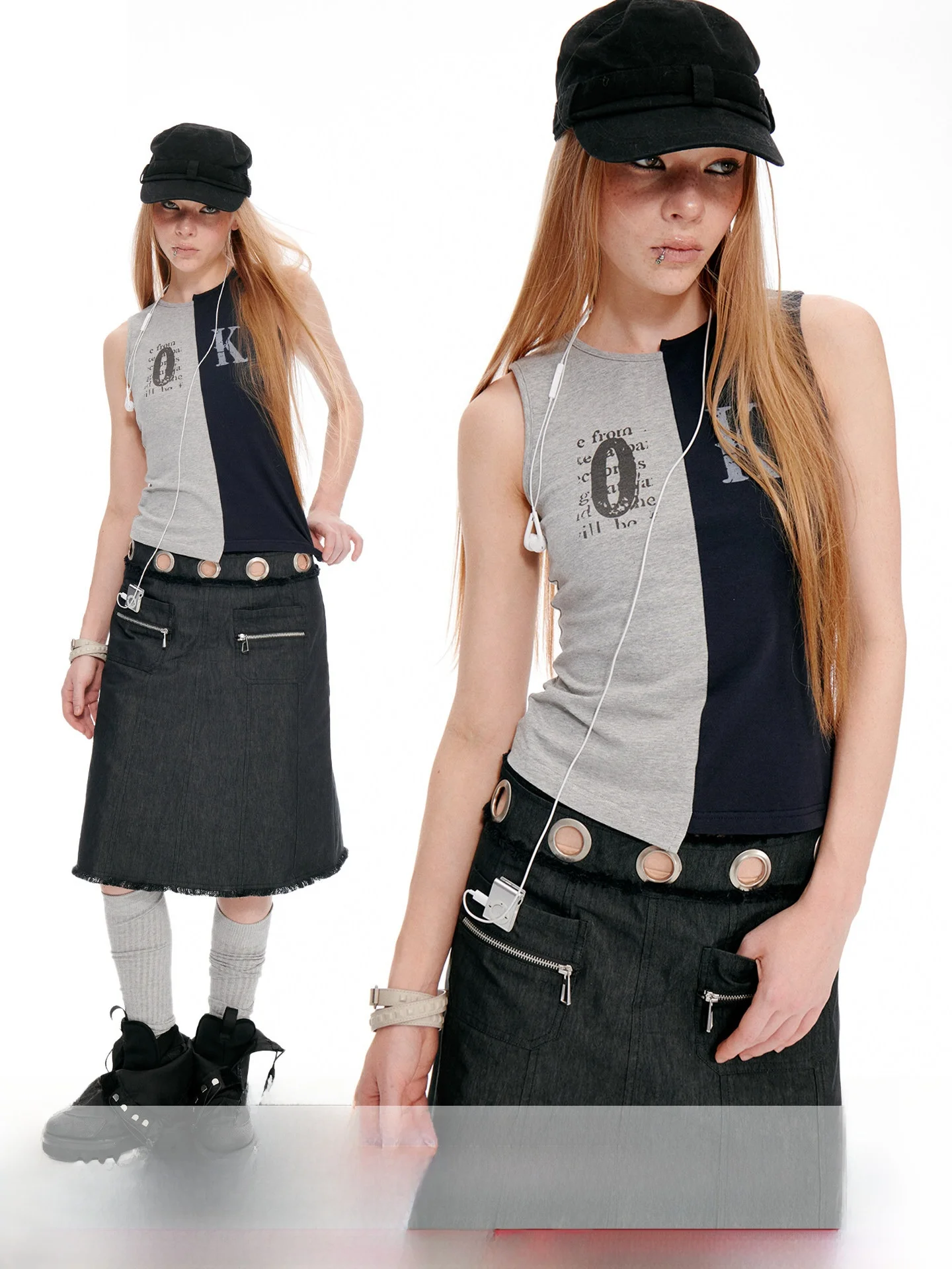 

JIKOO American Retro Color Block Sleeveless T-Shirt Women Summer Irregular Letter Print Slim Fit Base Vest Original Design ro...