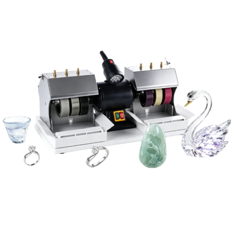 Compact 6 inch Gem Faceting Machine 1800rpm Polisher with Lamp and Water Pump for Rock Grinding Lapidary Work