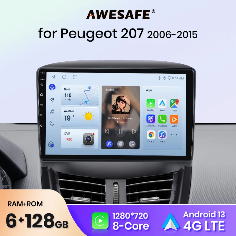 AWESAFE PX9 Plus Car Radio For Peugeot 207 207CC 2006 - 2015 wireless CarPlay Android Auto No 2 din 2din DVD