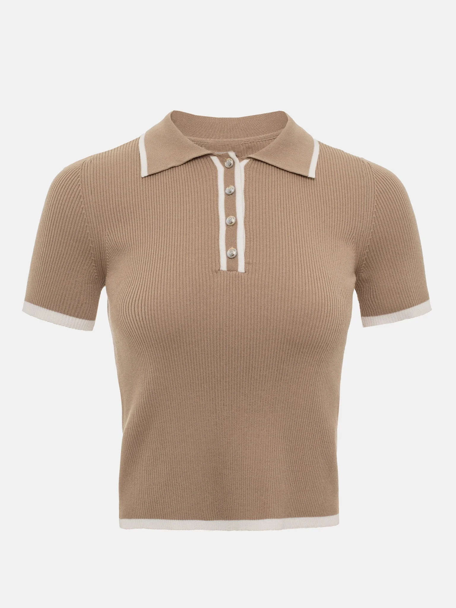 Talenza Women's Knitted Pullover Fashion Short Sleeve Patchwork Sweater Top Elegant Slim Contrast Lapel Knitted Pullover Top