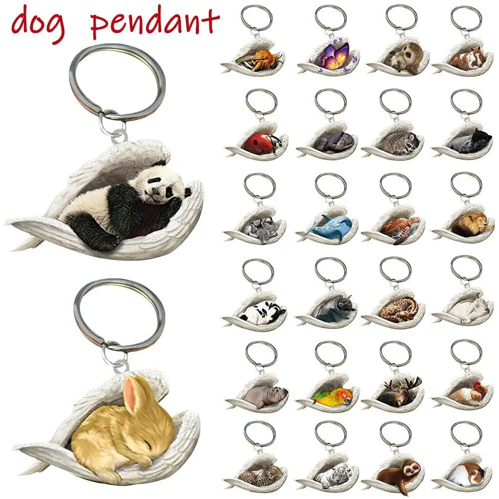 พวงกุญแจสุนัขเทวดานอนหลับน่ารักสำหรับรถยนต์/การตกแต่งบ้านของขวัญคริสต์มาสที่แขวนพวงกุญแจ