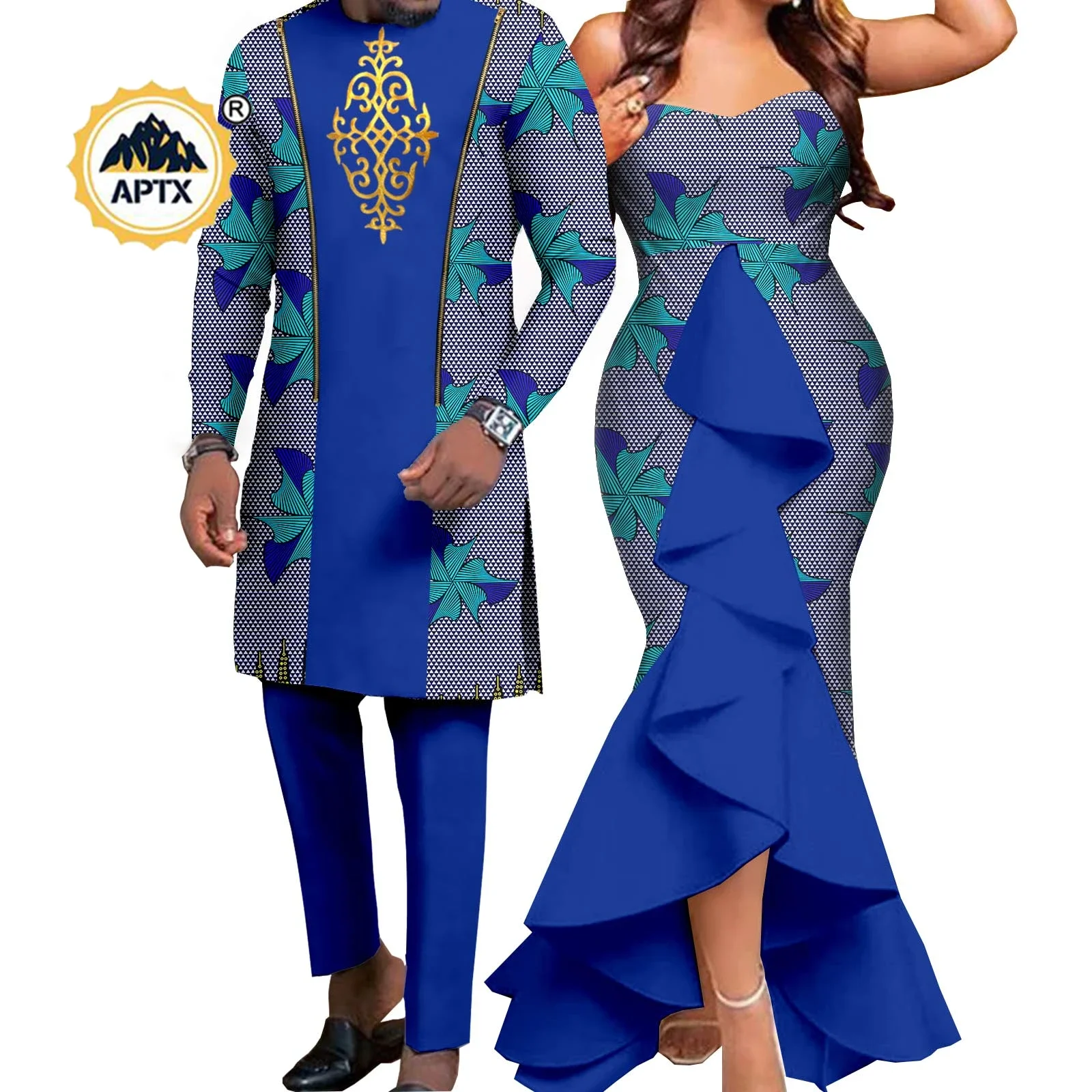 Vestidos de sereia africana Dashiki para homens e mulheres, roupas de casal para casamento, roupas de casal, conjuntos de coinhas, Bazin Riche,