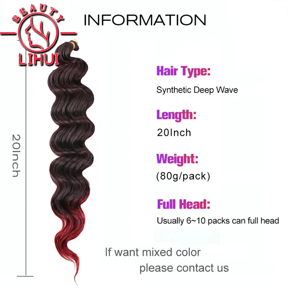 Synthetic Deep Wave Braiding Hair Extensions 20 Inch Super Soft Long Hair Synthetic Braiding Hair Synthetic Crochet Braids