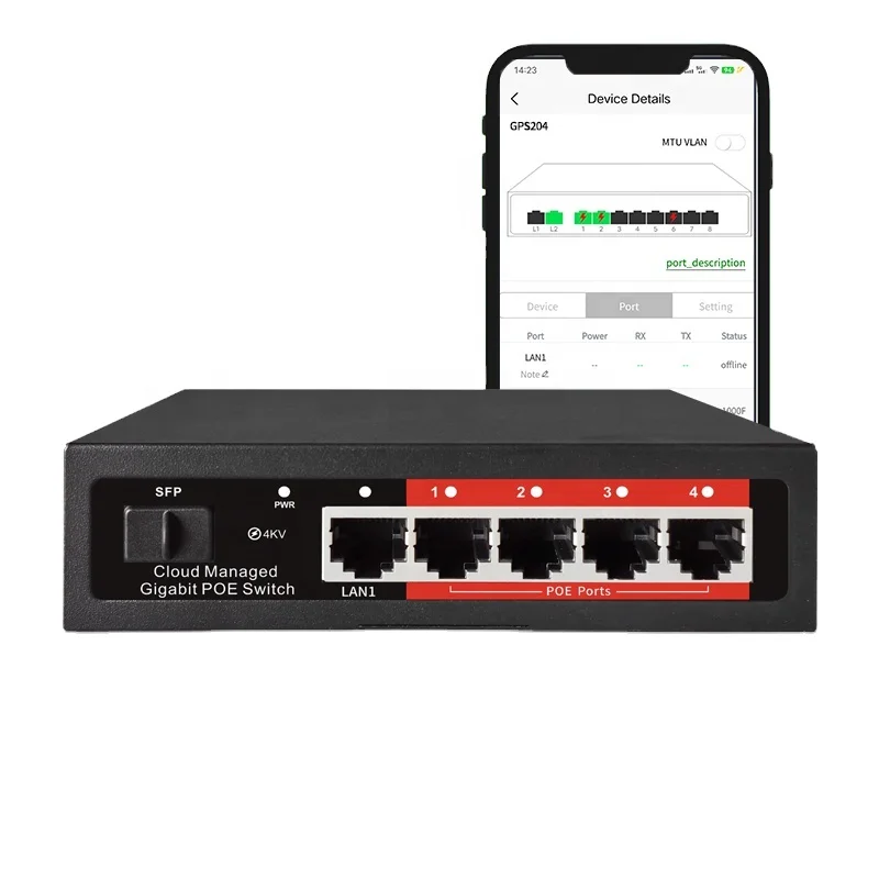 OEM/ODM 4/8 port PoE cloud management switch Gigabit switch with SFP 1000Mbps 52V for Ip camera CCTV WAP