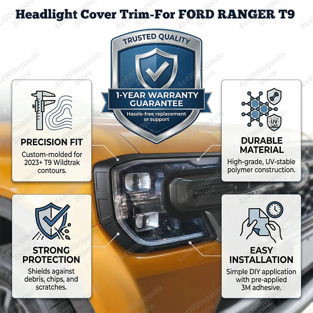 Headlight Cover For Ford Ranger T9 Wildtrak XLT Sport 2023 2024 2025 Head Lights Surround Trim For Wildtrak Light Cover