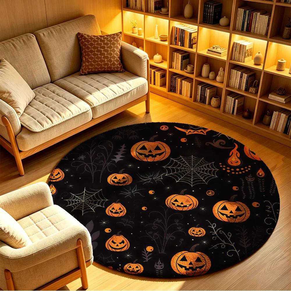 1pc Halloween pumpkin spider web printed round floor mat living rooms sofas beds featuring a decorative design clean
