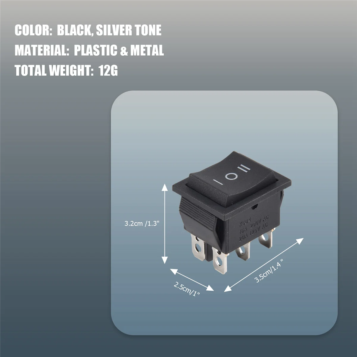 6-Terminals 3 Position ON/OFF/ON DPDT Boat Rocker Switch 16A 250VAC 20A 125VAC