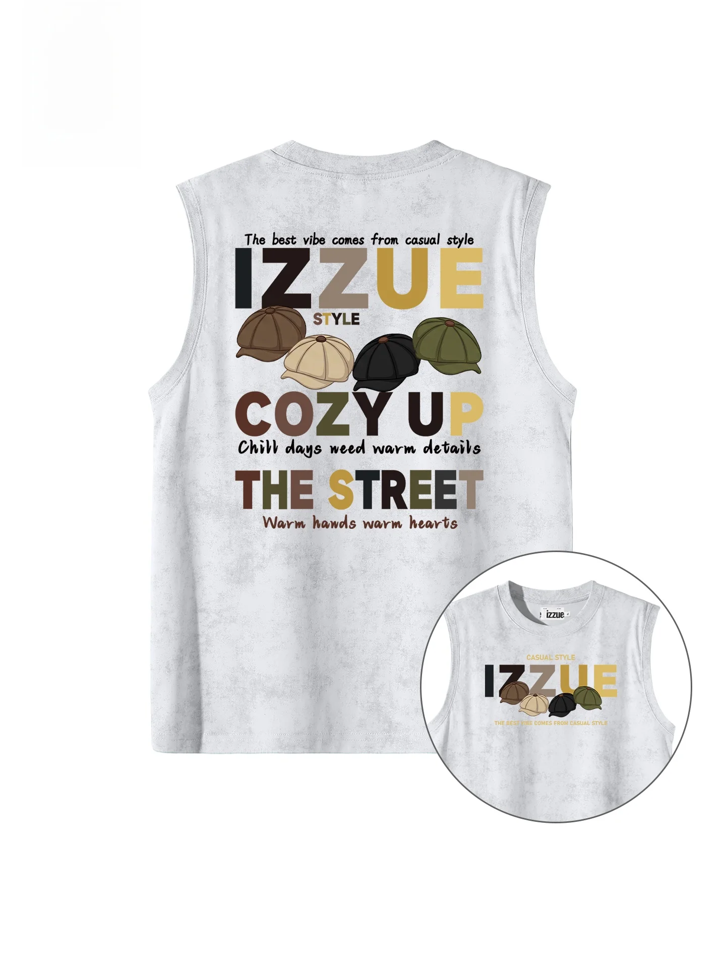 

Izzue American Print Wax Dye round Ne Svel Vest T-irt Men Summer Trendy Brand Breathable oulder 3P Loose Fit Cott...