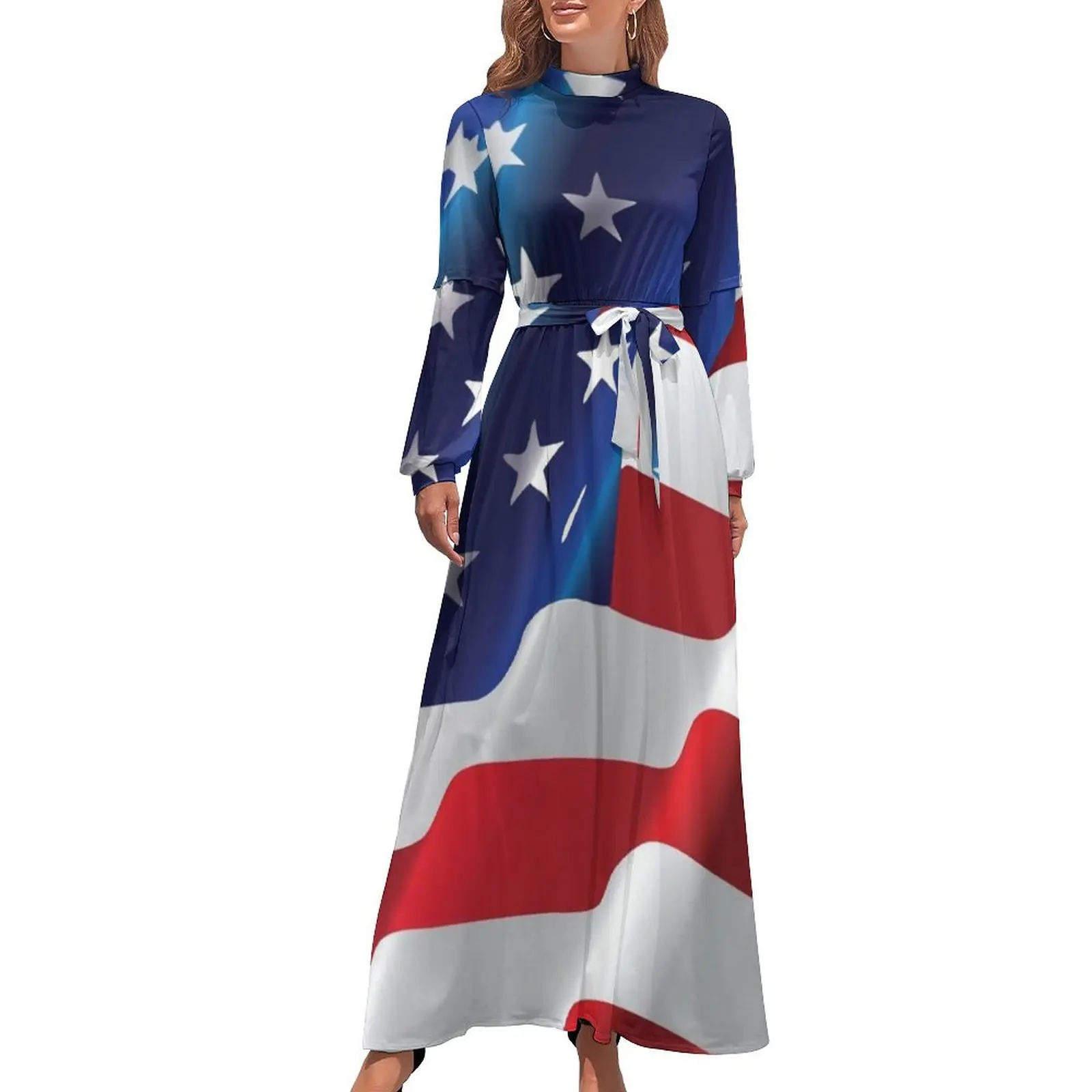 

American Flag Blowing in the Wind Long Dress Woman clothing evening dress woman women clothes