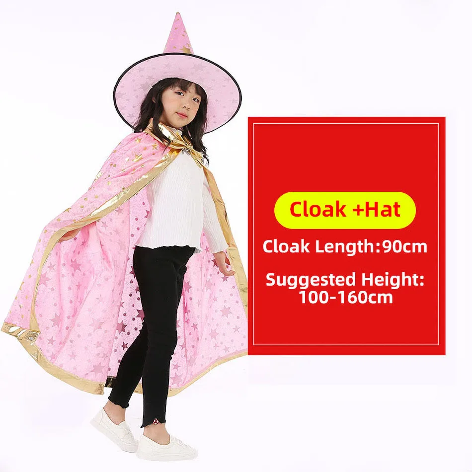 2 قطعة الساحرة تأثيري كيب قبعة مجموعات الاطفال الساحر عباءة هالوين ازياء الفتيات عيد الميلاد كرنفال حفلة عيد ميلاد أداء الملابس