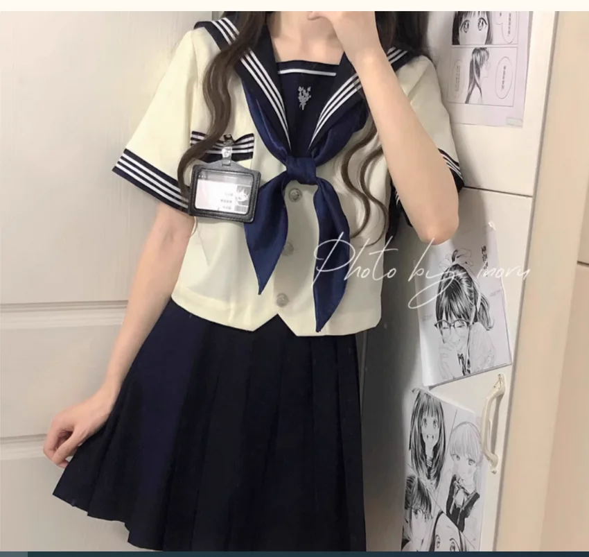 JK uniforme de estilo Academy, conjunto de manga larga corta, Top básico, traje de marinero, otoño