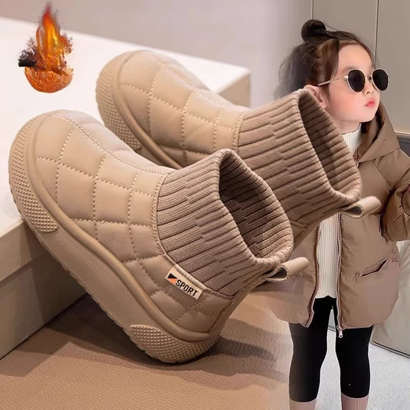 

Детские зимние ботинки для детей 2–18 лет, утепленная хлопковая обувь цвета хаки с подкладкой для мальчиков и девочек, зимние черные мягкие нескользящие детские ботинки-носки