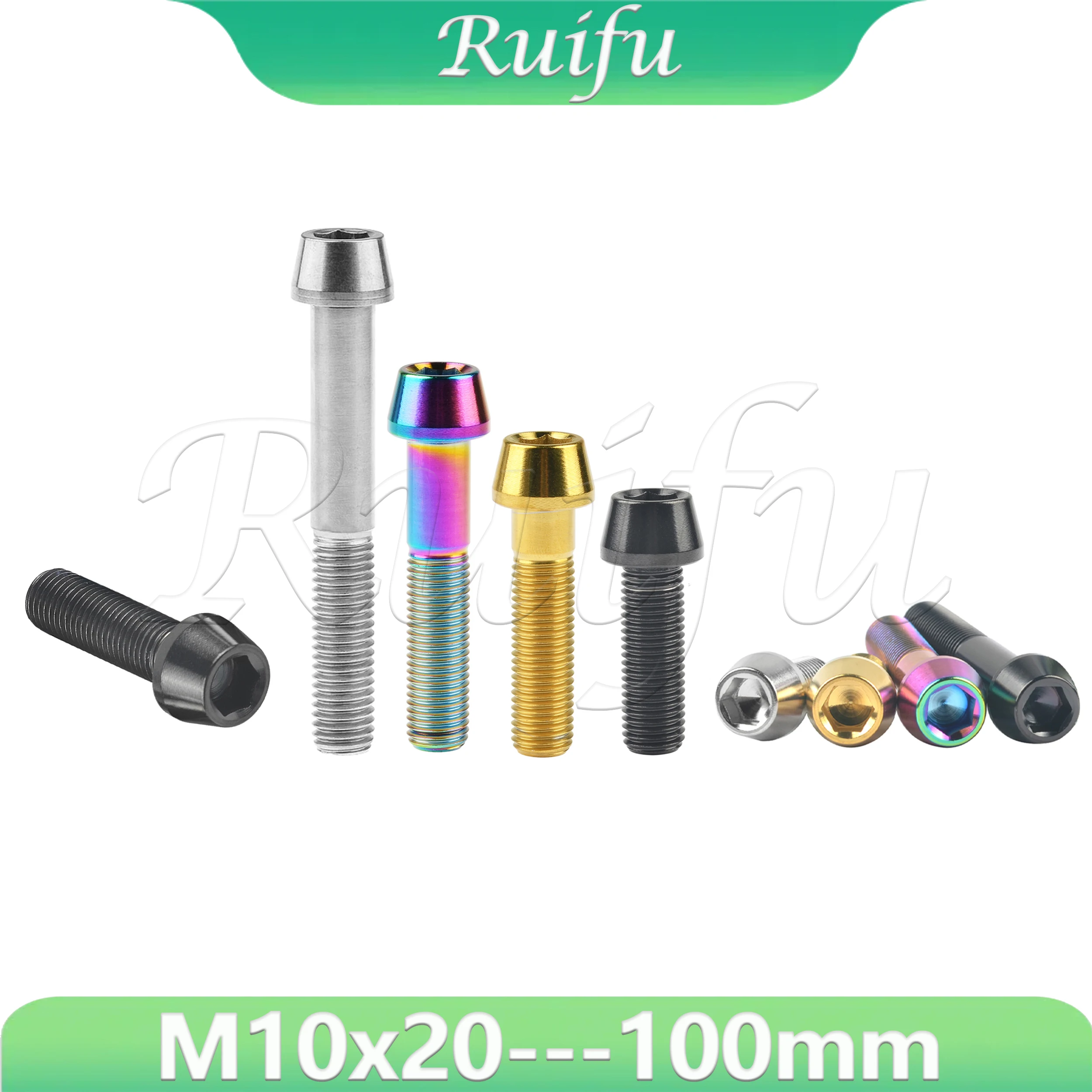 

Ruifu Titanium Bolt DIN912 Standard M10x20 25 30 35 40 45 50 55 60 70 80 85 90 100mm Tapered Head Screw for Suzuki Kawas