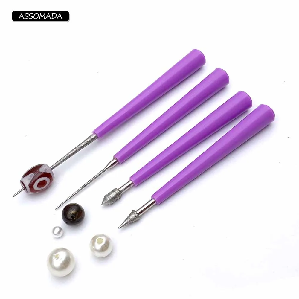 4pcs Round Hole Expander Grinding Needle Type Diamond File For Pearls Crystals Jade Enlarge Hole Jewelry Making Supplies