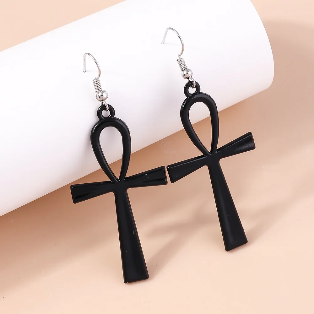 Vintage Traditional Egyptian Ankh Cross Pendant Earrings Life Symbol Flower Cross Pendant Earrings