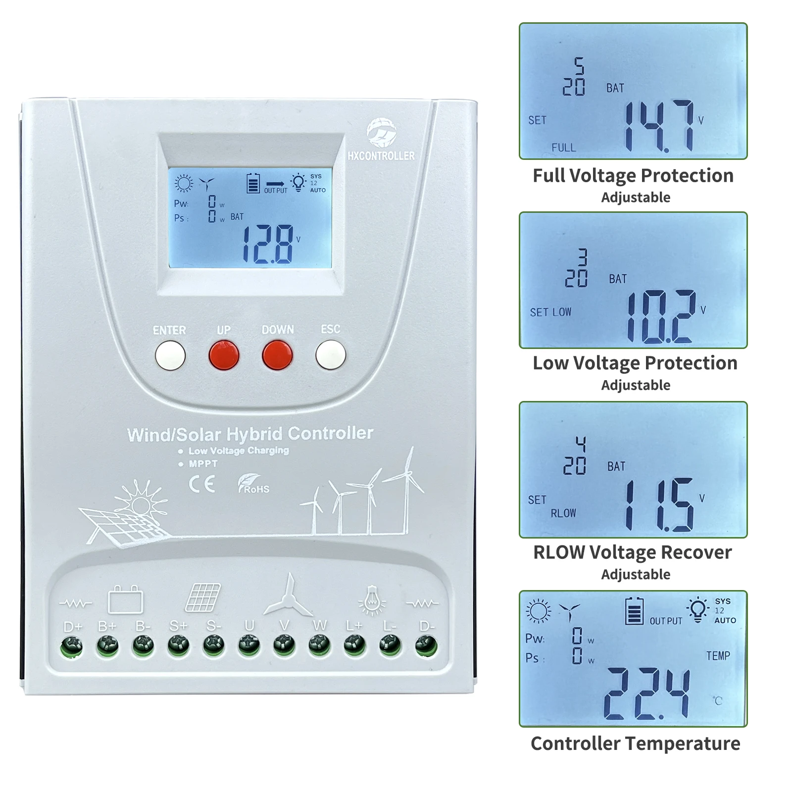 12V 24V 48V MPPT 1200W 1600W 2000W 2400W 3000W Hybrid Wind Solar Charge Controller With Free Dump load Bluetooth For All Battery