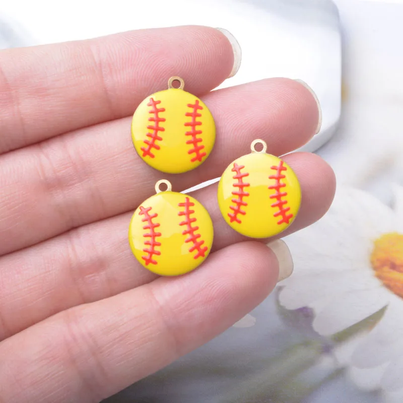 10 Stück Weihnachtskugel-Anhänger aus Kupfer, emailliert, beidseitig mit Tropfenöl, Baseball-Anhänger, DIY-Schmuckzubehör – Detail 6