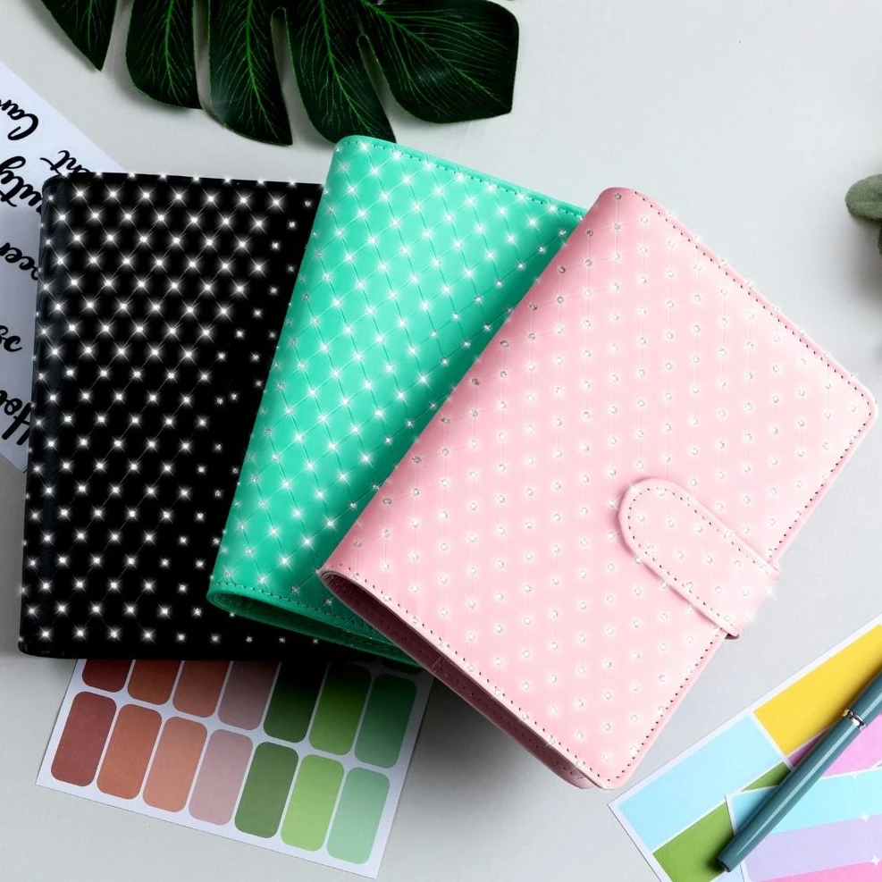 Rainstone Patterned Cover Money Saving Binder Compact PU Leather Mini Budget Binder A6 Tear Resistant Savings Challenges Book