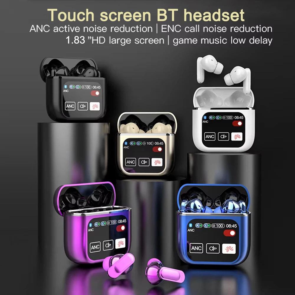 ANC Active Noise Cancellation Earphone Bluetooth 5.4  With Touch Control LCD Screen ENC Wireless Earphones In-Ear TWS Earbuds