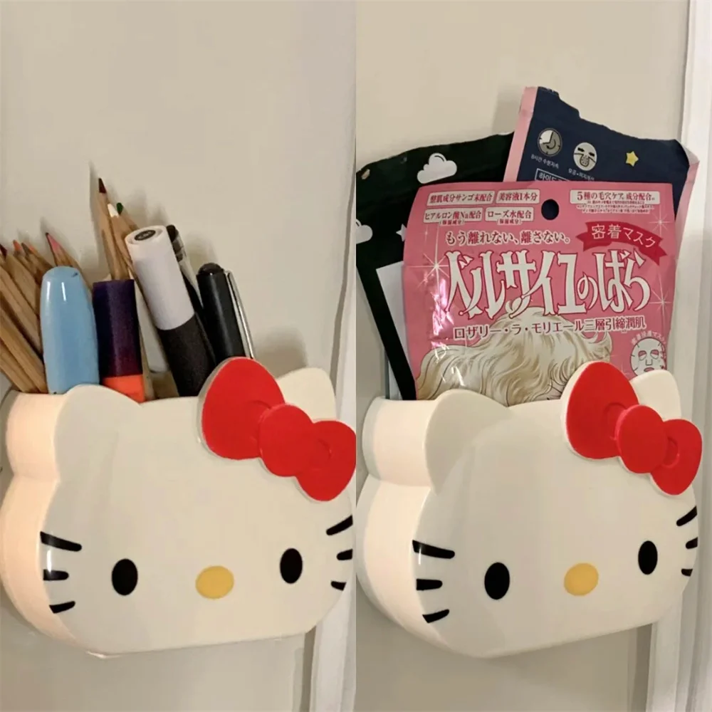 Hello Kitty Sanrio Table Organizer Wall Shelf Cute Kt Cat Stationery Storage Rack Hanging Sundries Storage Holder Punch-Free